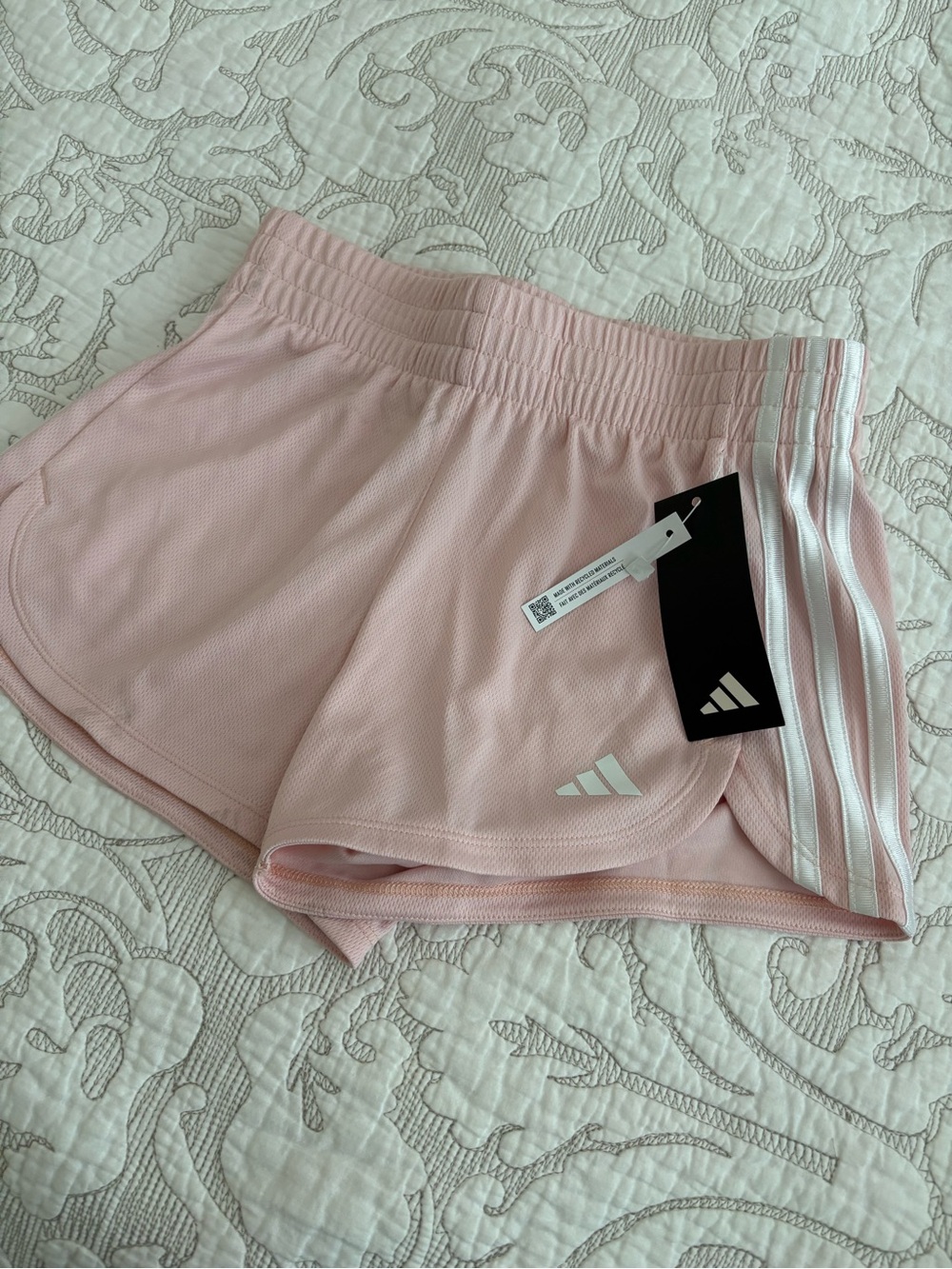 adidas Light Pink Girls' Athletic Shorts with 3-Stripes